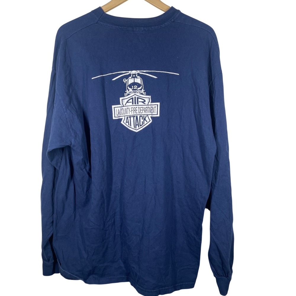 LA County Fire Department Air Attack Long Sleeve T-Shirt Navy Blue Mens XL